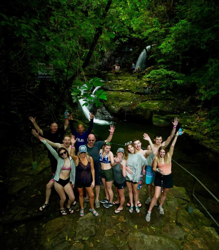 mayan king waterfalls southern belize tour group shot